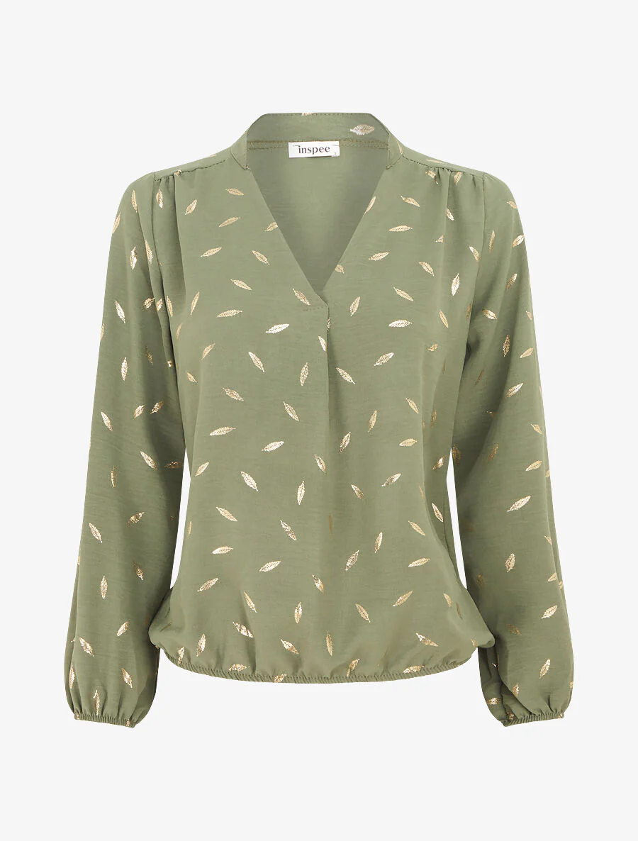 Blouse unie flocage plumes irisées - Kaki