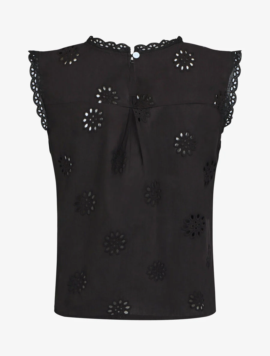 Blouse unie sans manches à motif fleurs - Noir - Image 2