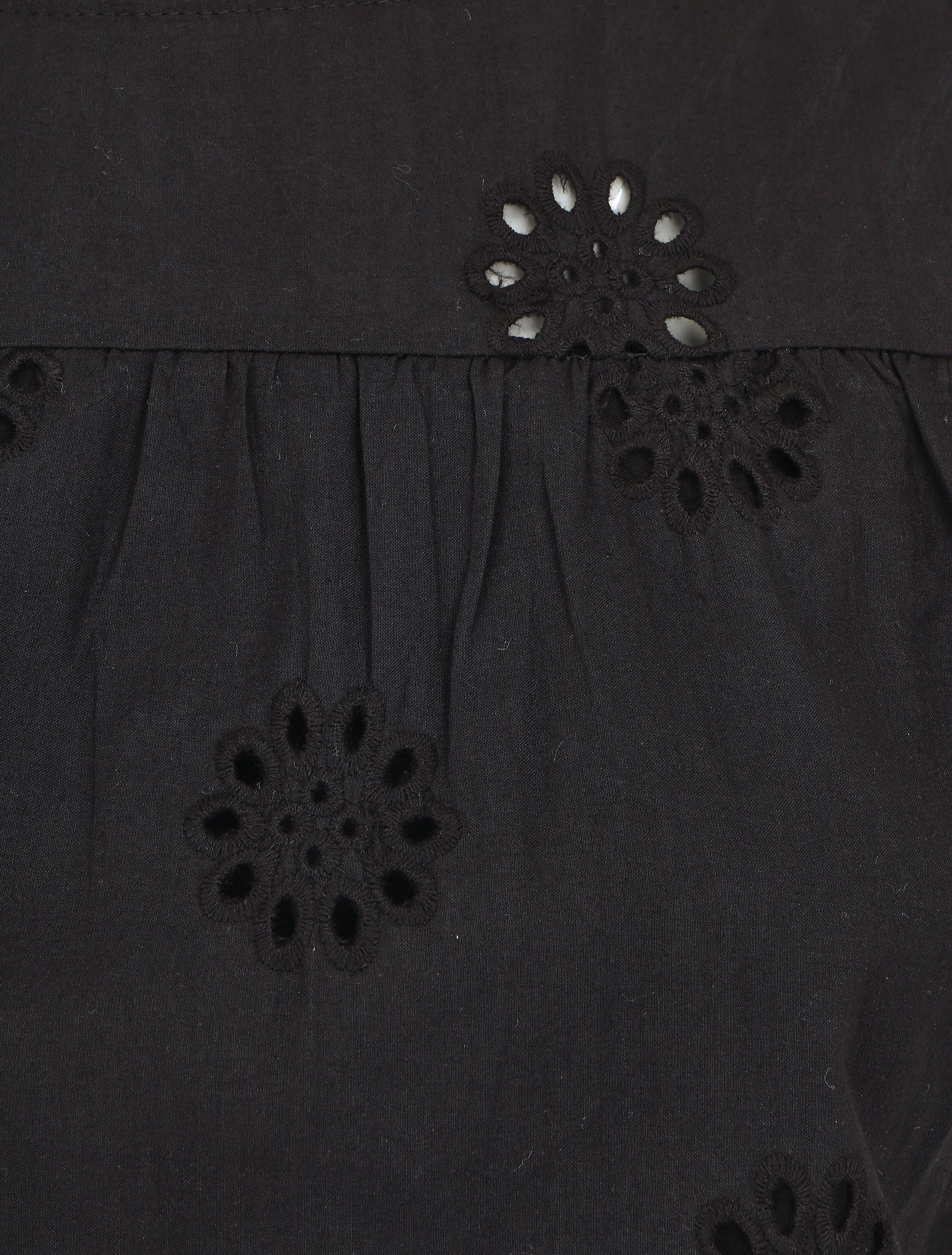 Blouse unie sans manches à motif fleurs - Noir - Image 3