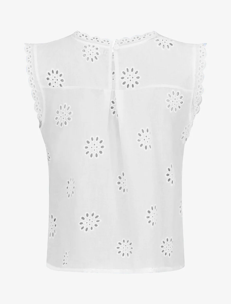 Blouse unie sans manches à motif fleurs - Blanc - Image 2