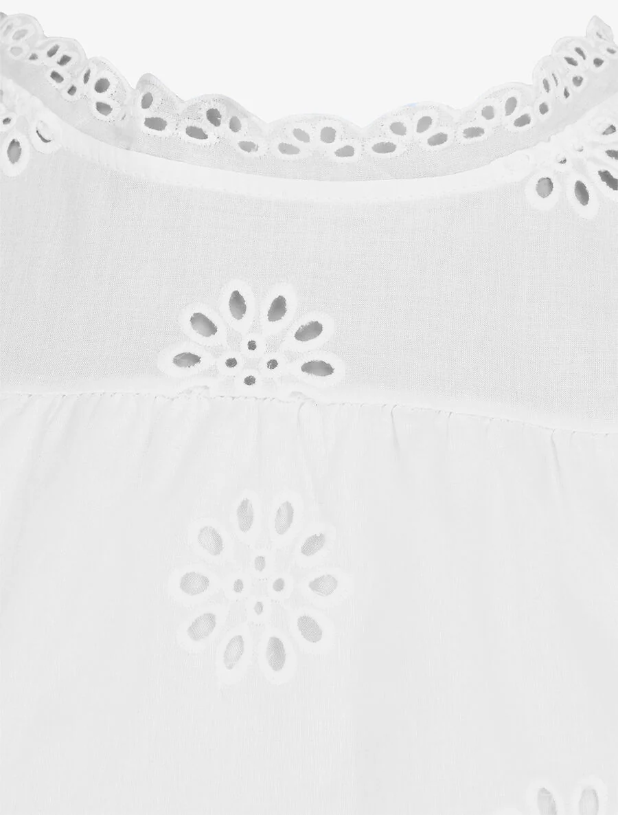 Blouse unie sans manches à motif fleurs - Blanc - Image 3