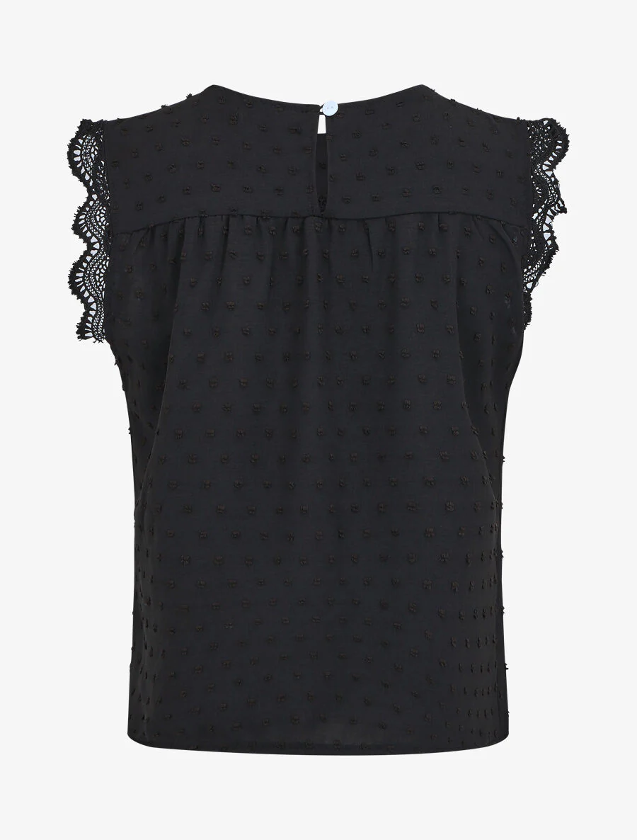 Blouse unie sans manches texturée - Noir - Image 2