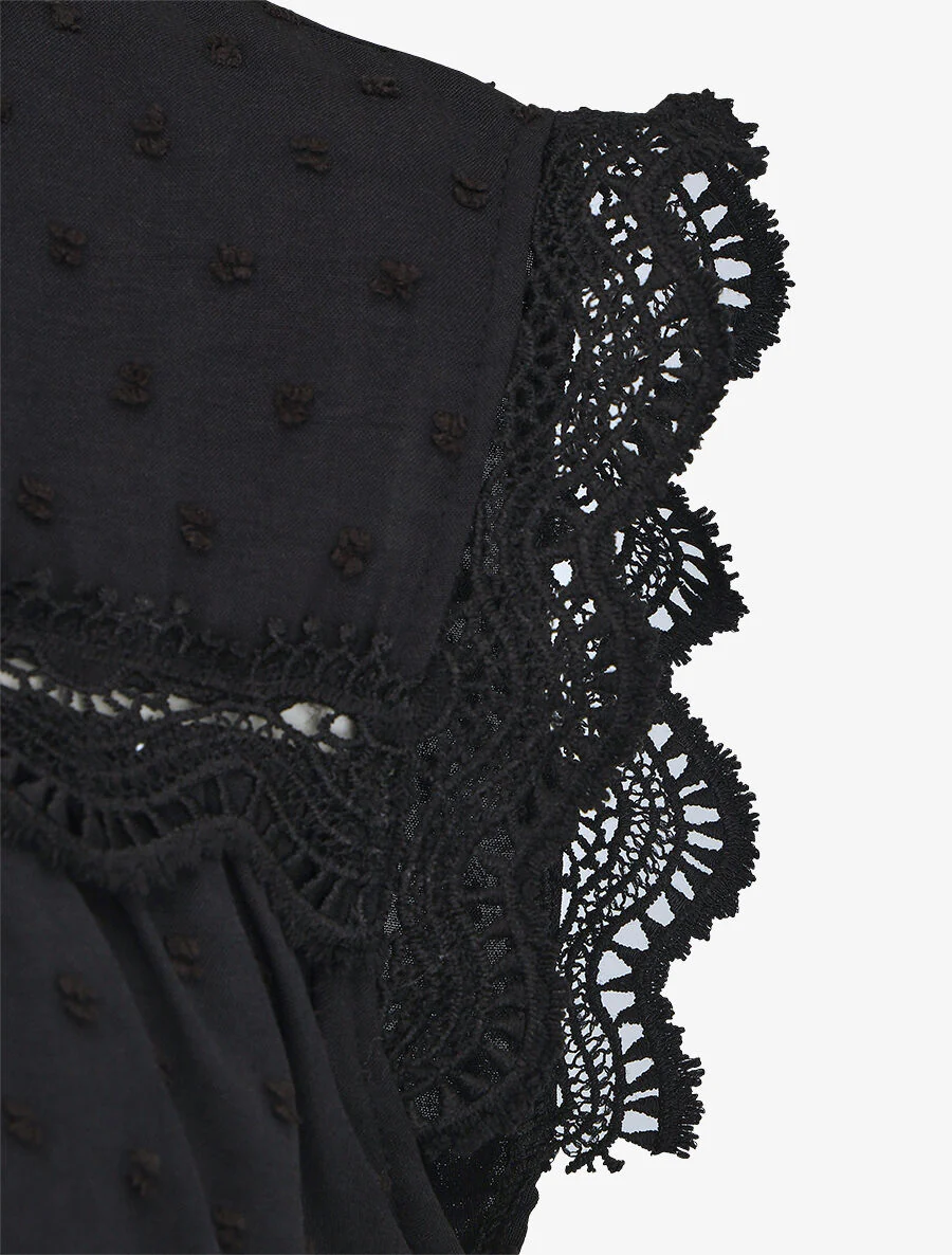 Blouse unie sans manches texturée - Noir - Image 3