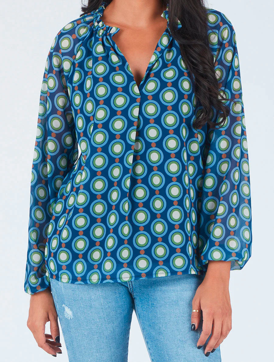 Blouse vaporeuse à imprimé vintage - Marine - Image 4