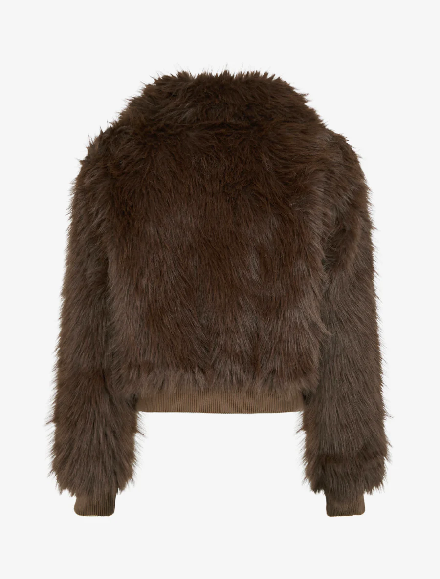Blouson à empiècement fourrure synthétique - Marron - Image 2