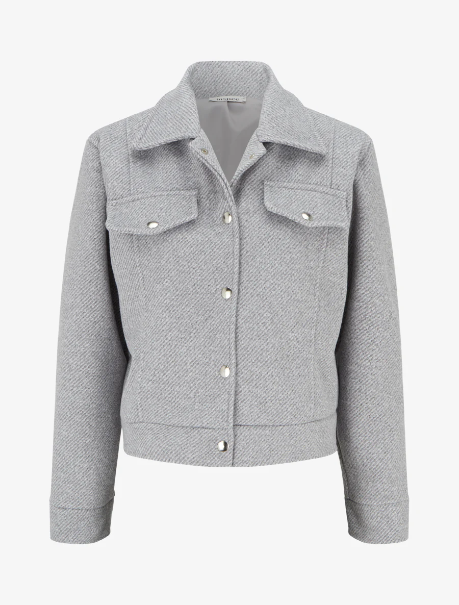 Blouson boutonné à poche à rabat - Gris clair