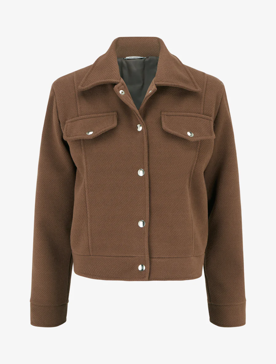 Blouson boutonné à poche à rabat - Marron