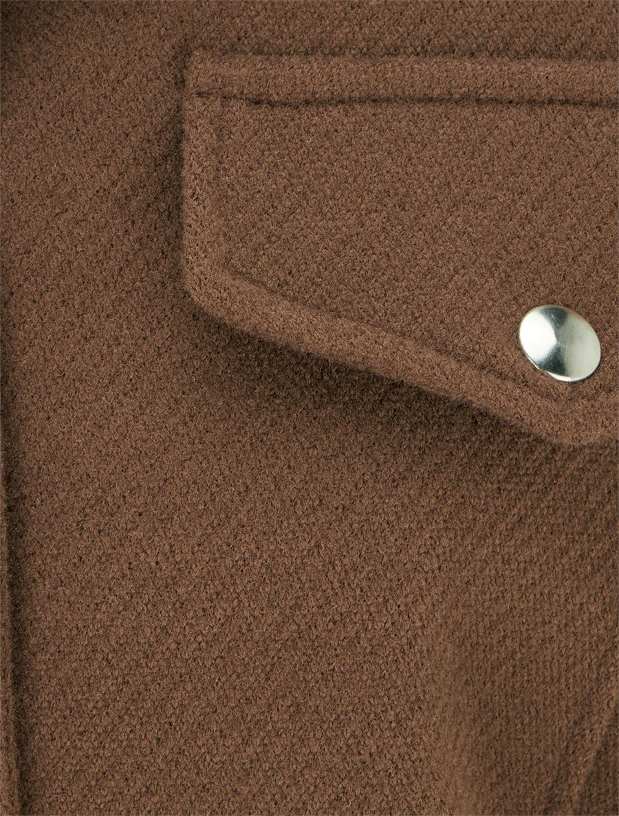 Blouson boutonné à poche à rabat - Marron - Image 3