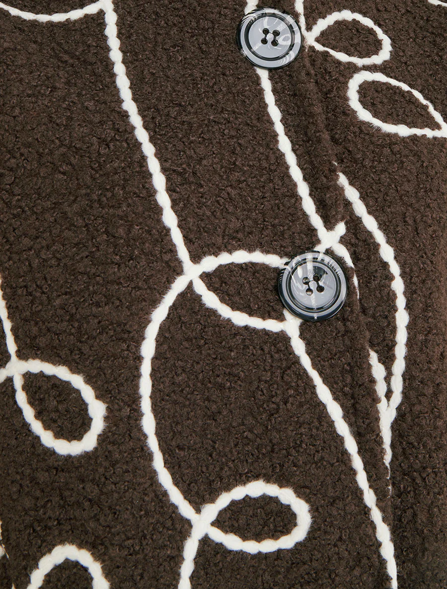 Blouson effet laine bouclée à motif fantaisie - Marron foncé - Image 3
