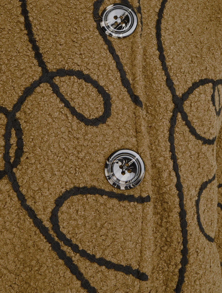 Blouson effet laine bouclée à motif fantaisie - Marron clair - Image 3
