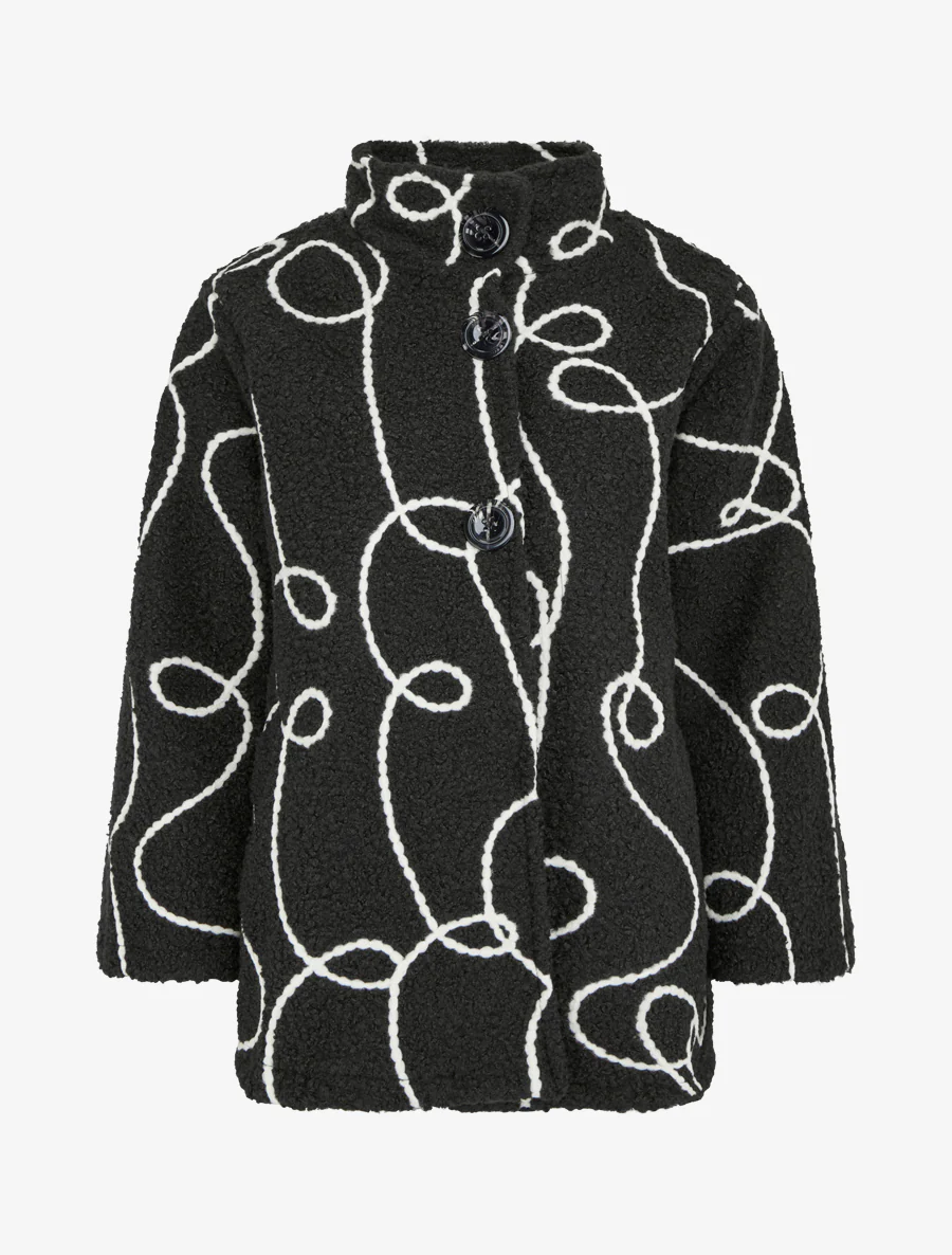Blouson effet laine bouclée à motif fantaisie - Noir