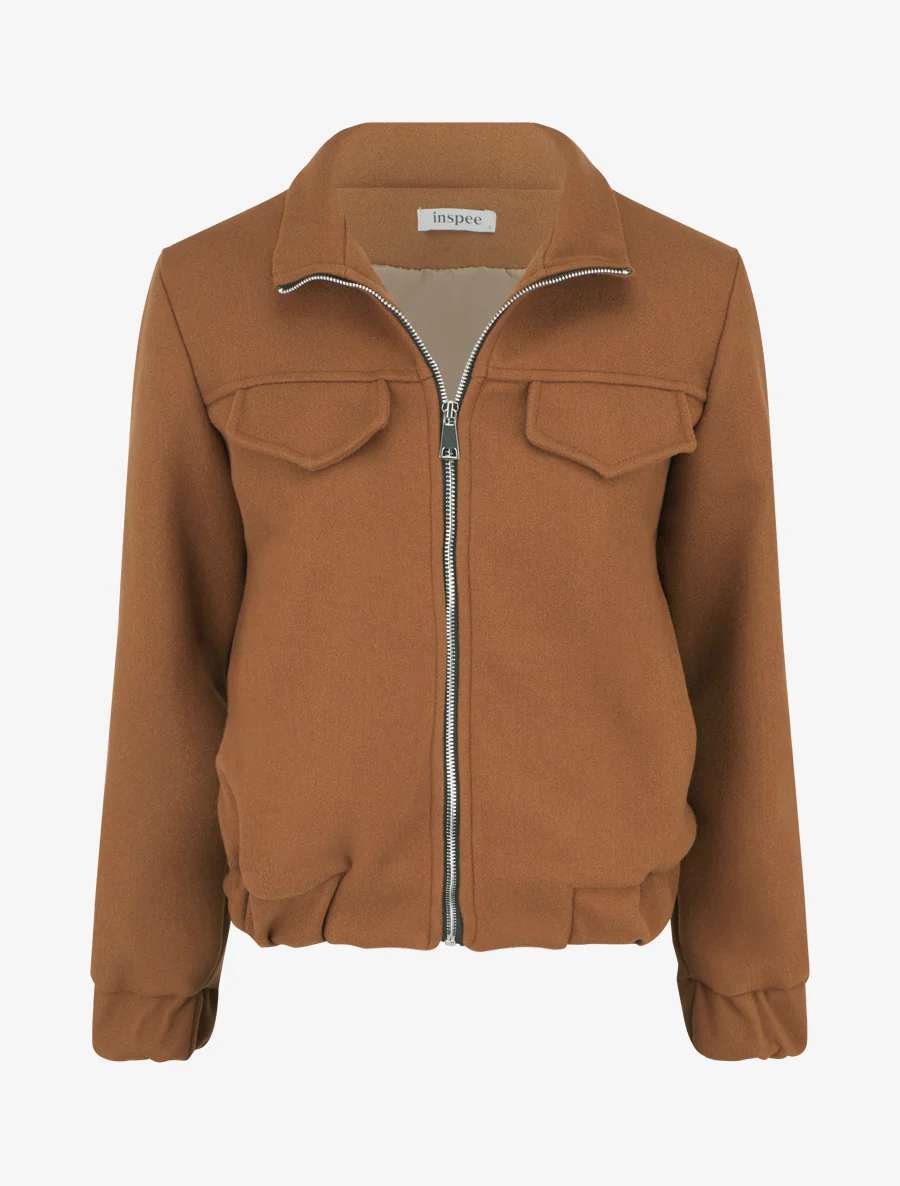Blouson zippé à bords élastiqués - Camel