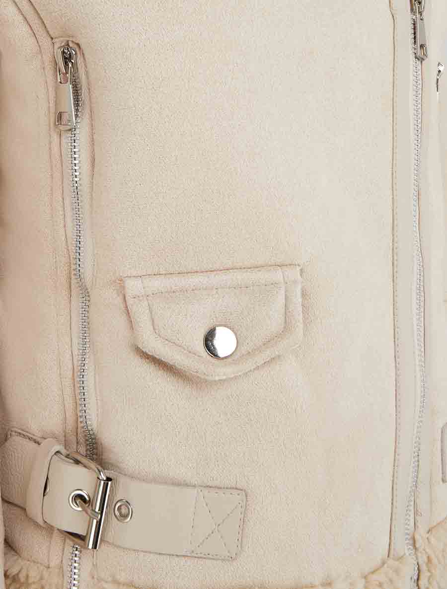 Blouson zippé style aviateur - Beige - Image 3