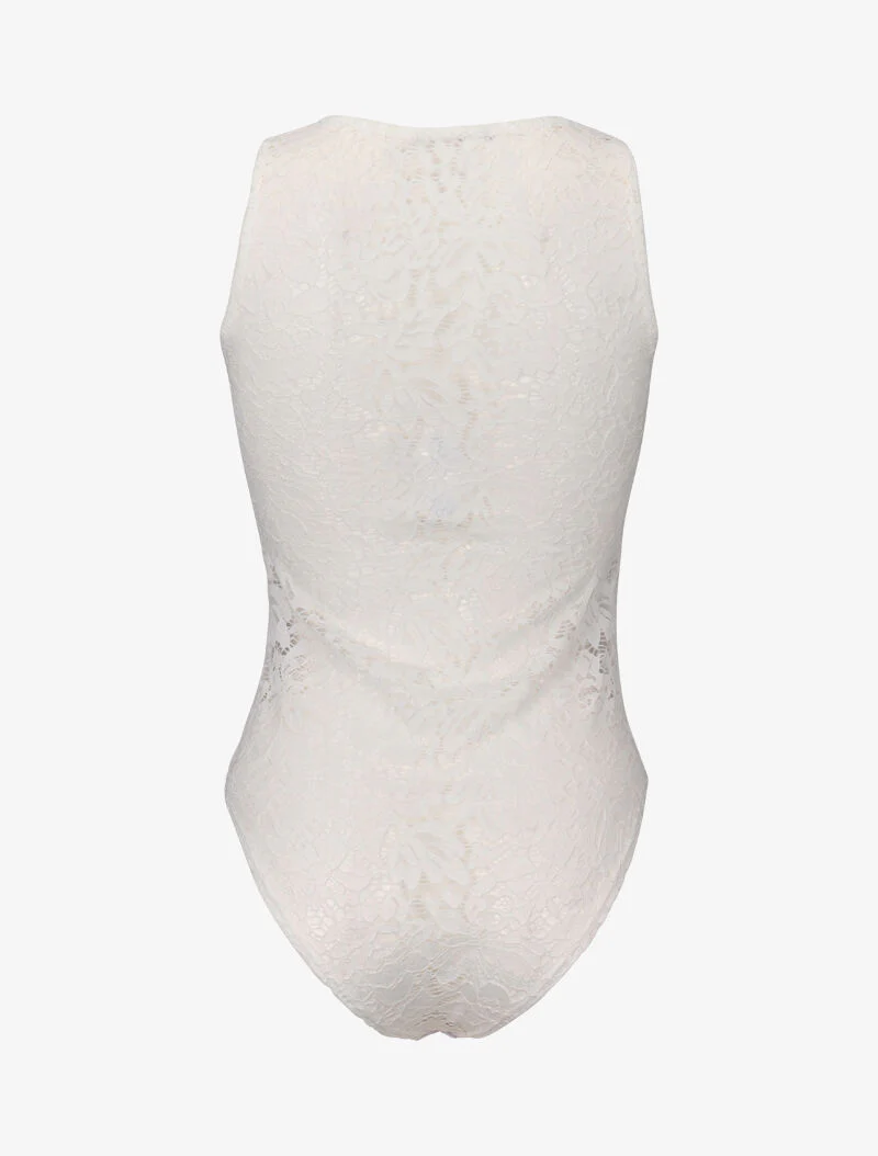 Body à bande opaque dentelle ajourée - blanc - Image 2
