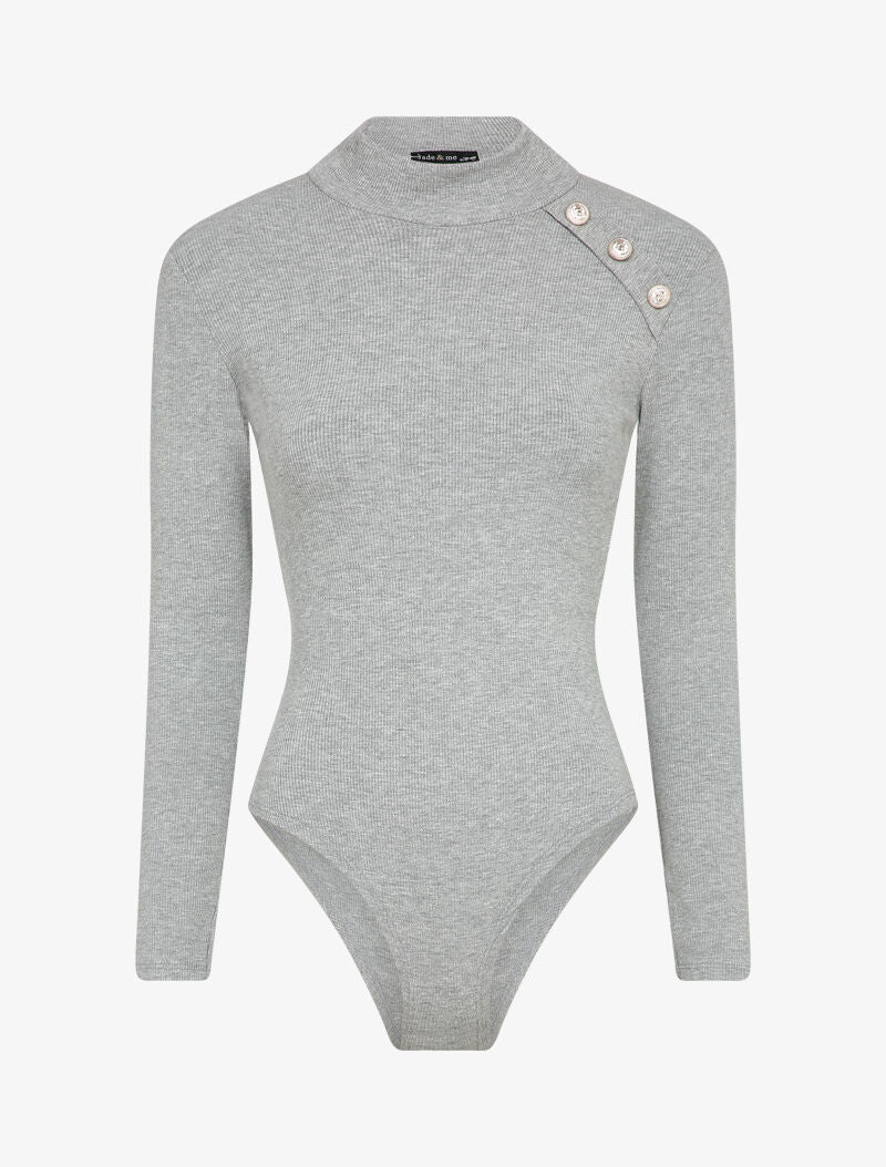 Body à col montant à boutons argentés - Gris - Image 2