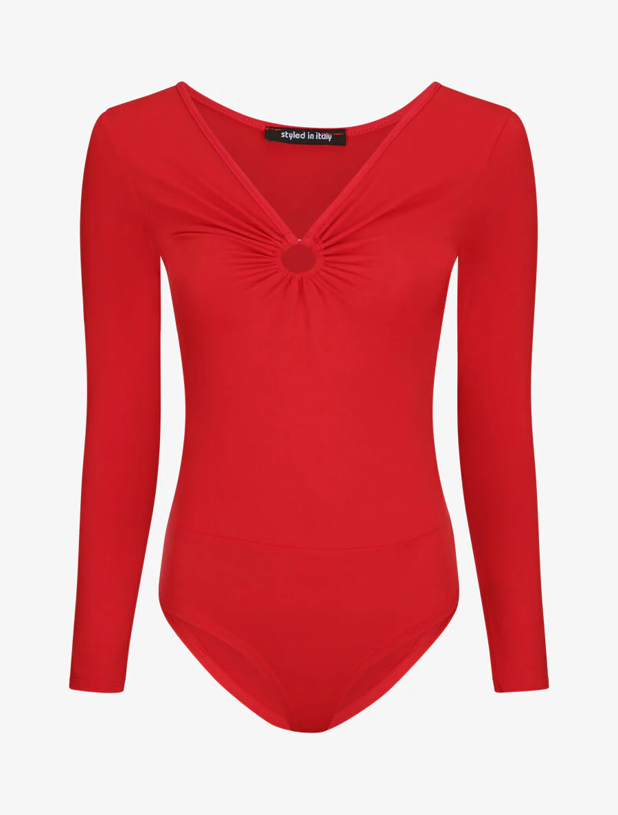 Body à col V à détail anneau - Rouge