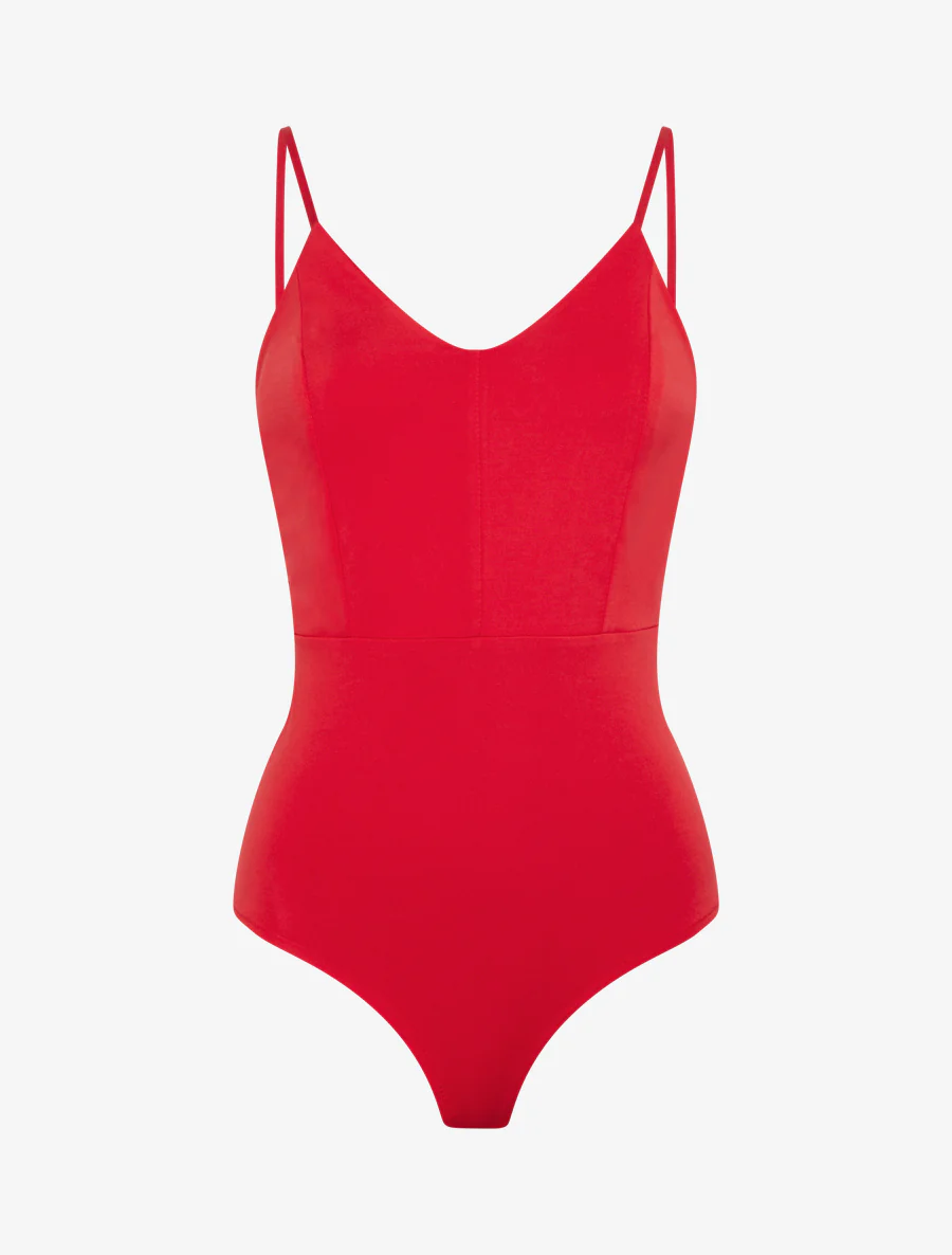 Body à col V et fines bretelles - Rouge