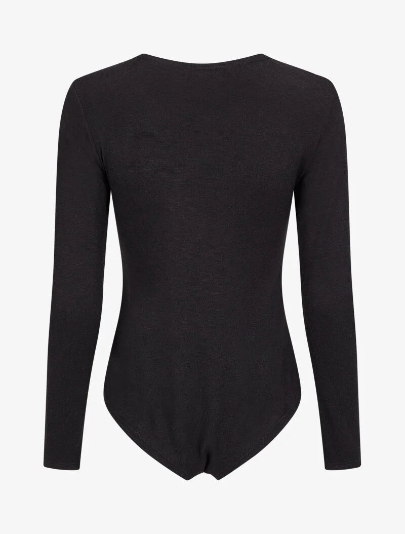 Body à col V zippé avec pampille - Noir - Image 2