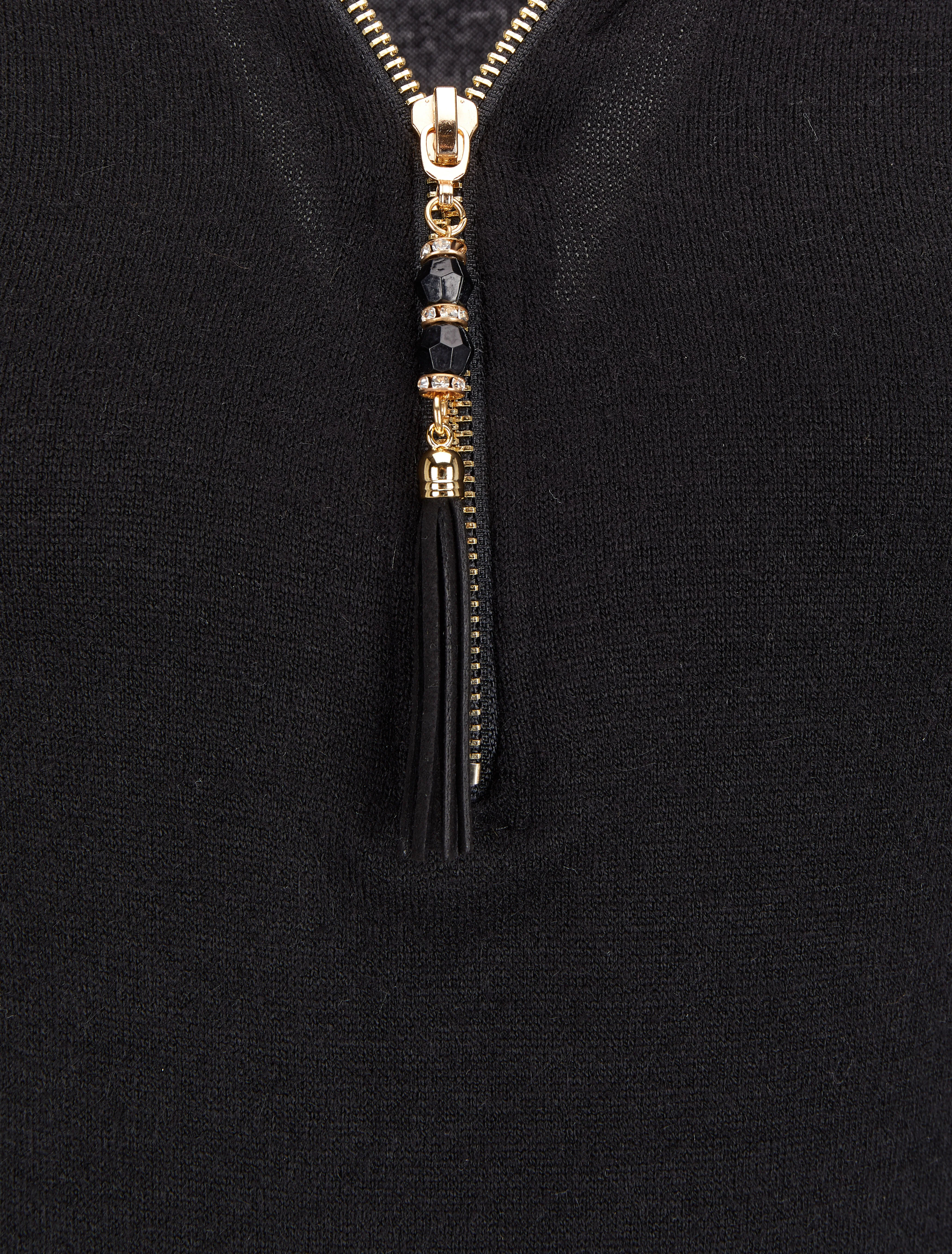 Body à col V zippé avec pampille - Noir - Image 3