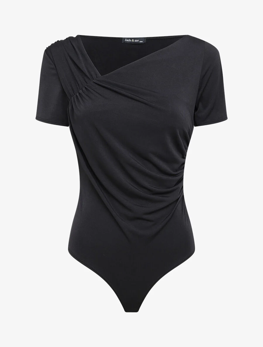 Body ajusté uni à col asymétrique - Noir
