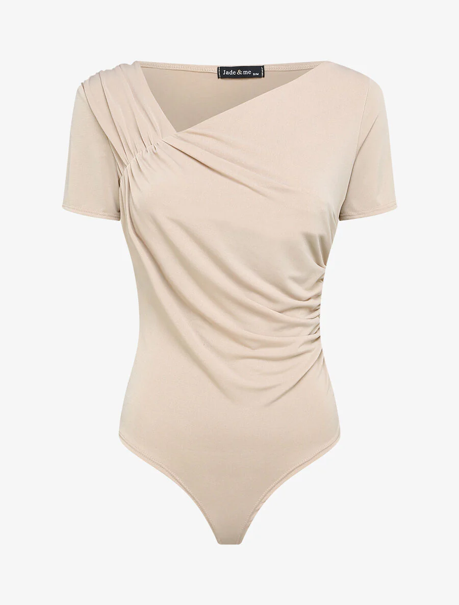 Body ajusté uni à col asymétrique - Beige