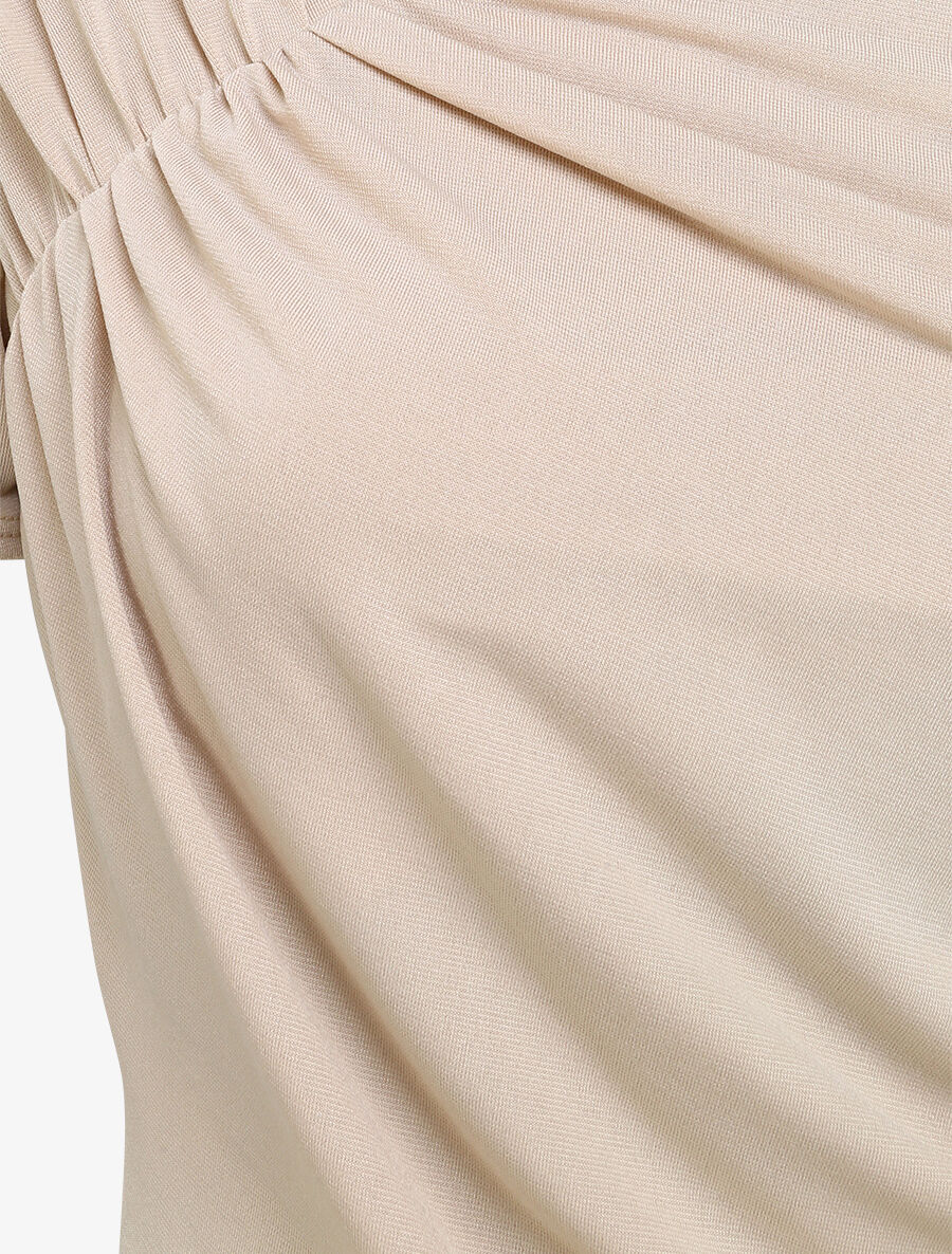 Body ajusté uni à col asymétrique - Beige - Image 3