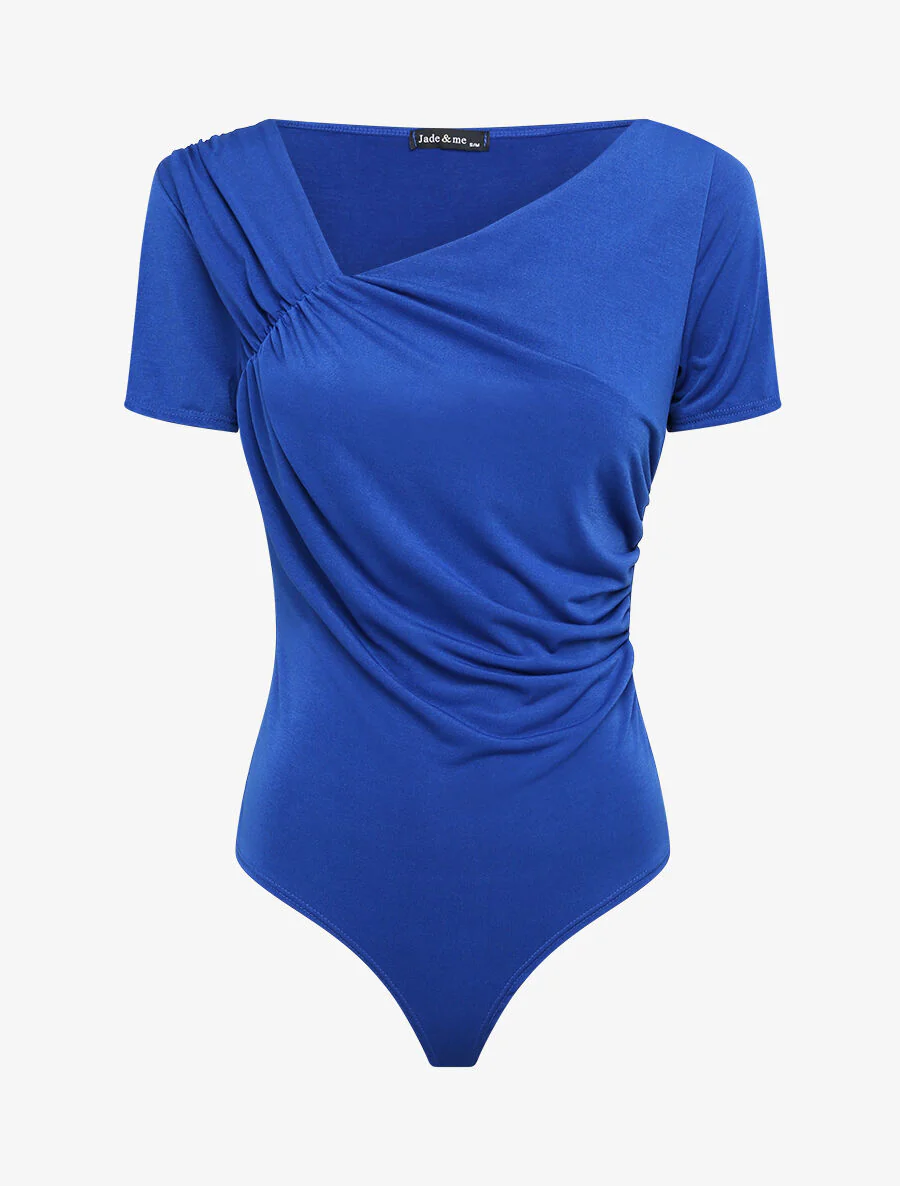 Body ajusté uni à col asymétrique - Bleu électrique