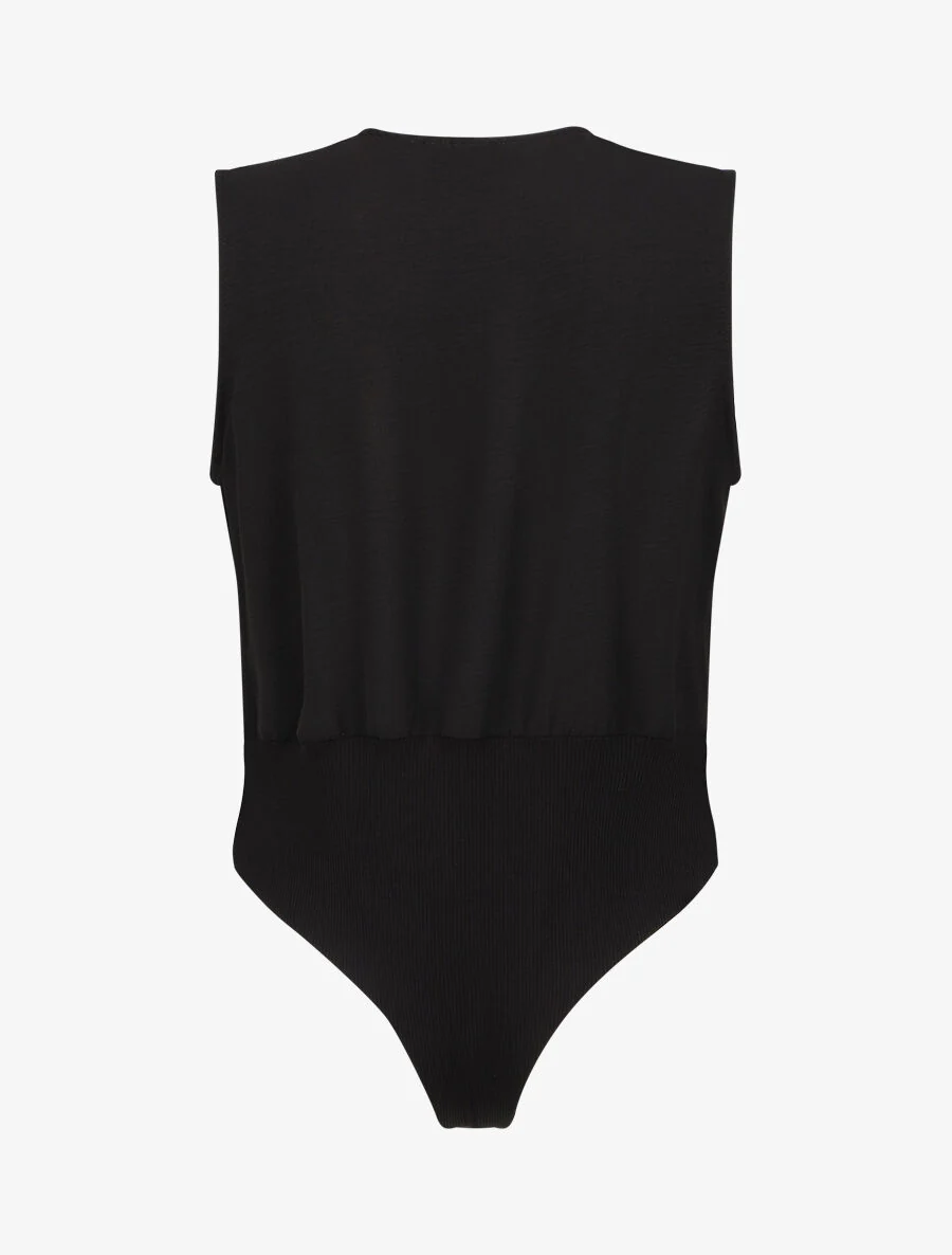 Body bi-matière à col cache-coeur - Noir - Image 2