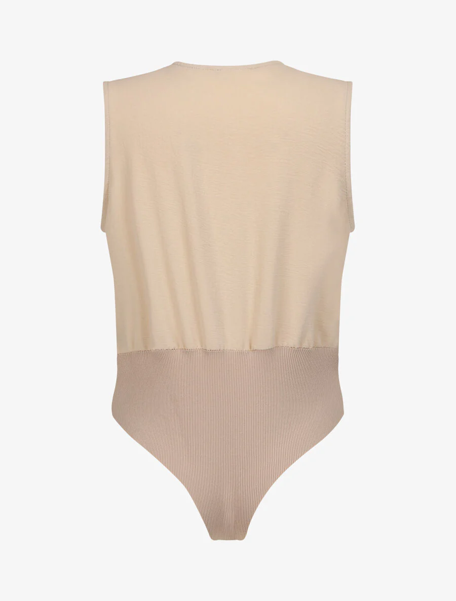 Body bi-matière à col cache-coeur - Beige - Image 2