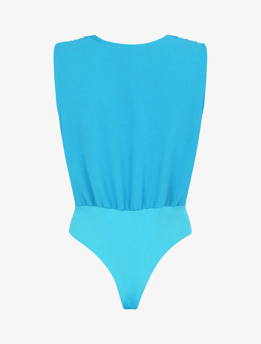 Body bi-matière à col cache-coeur - Bleu ciel - Image 2