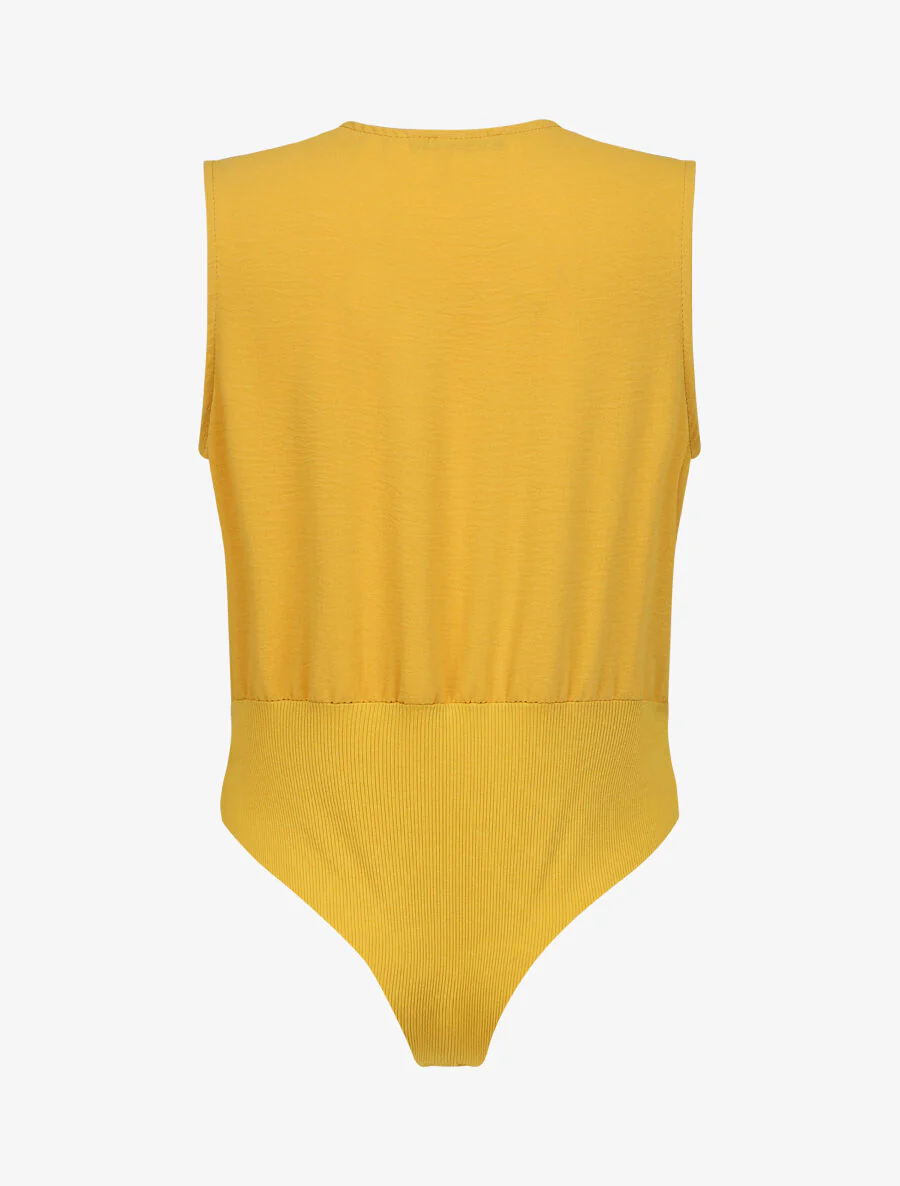 Body bi-matière à col cache-coeur - Jaune - Image 2
