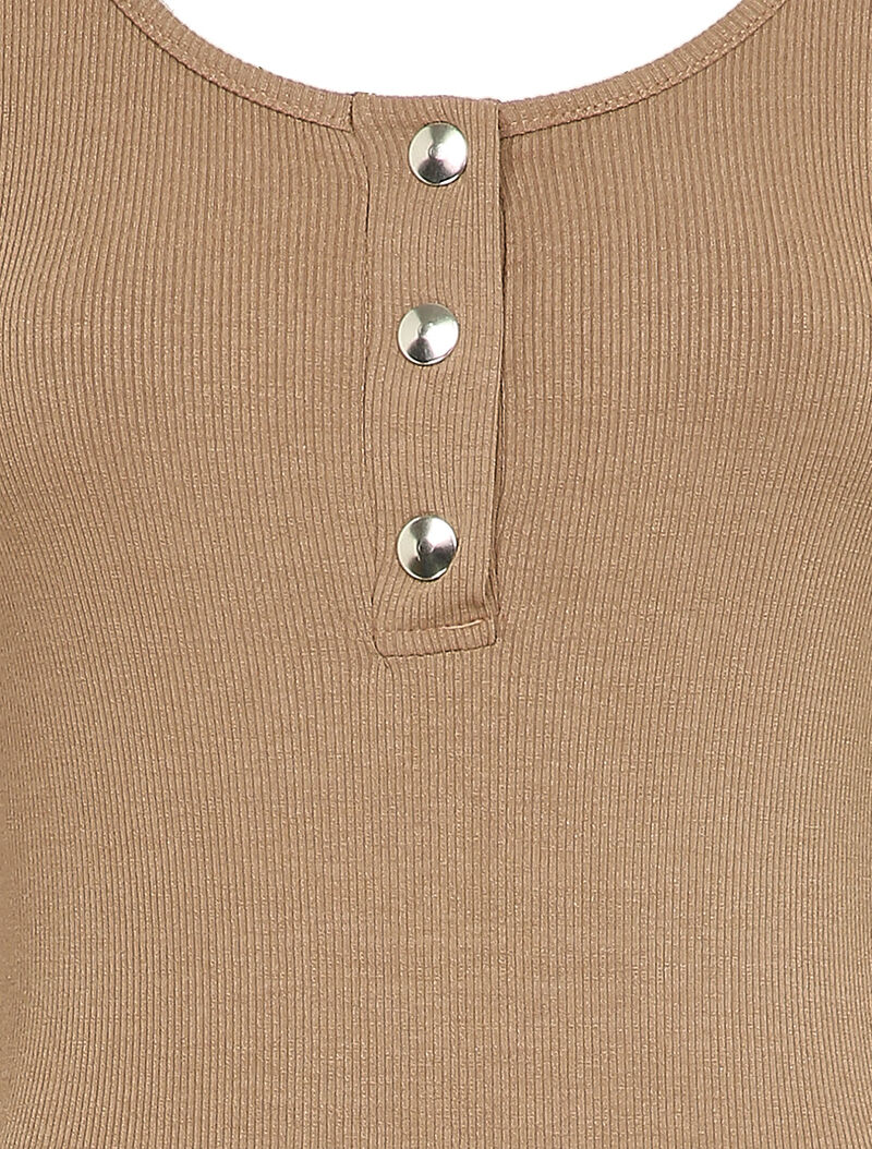 Body côtelé à boutons pression - Camel - Image 3