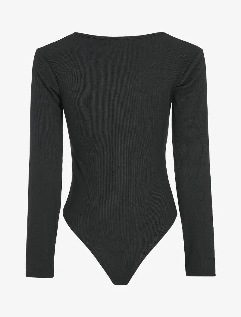 Body côtelé à col à détail noeud - Noir - Image 2