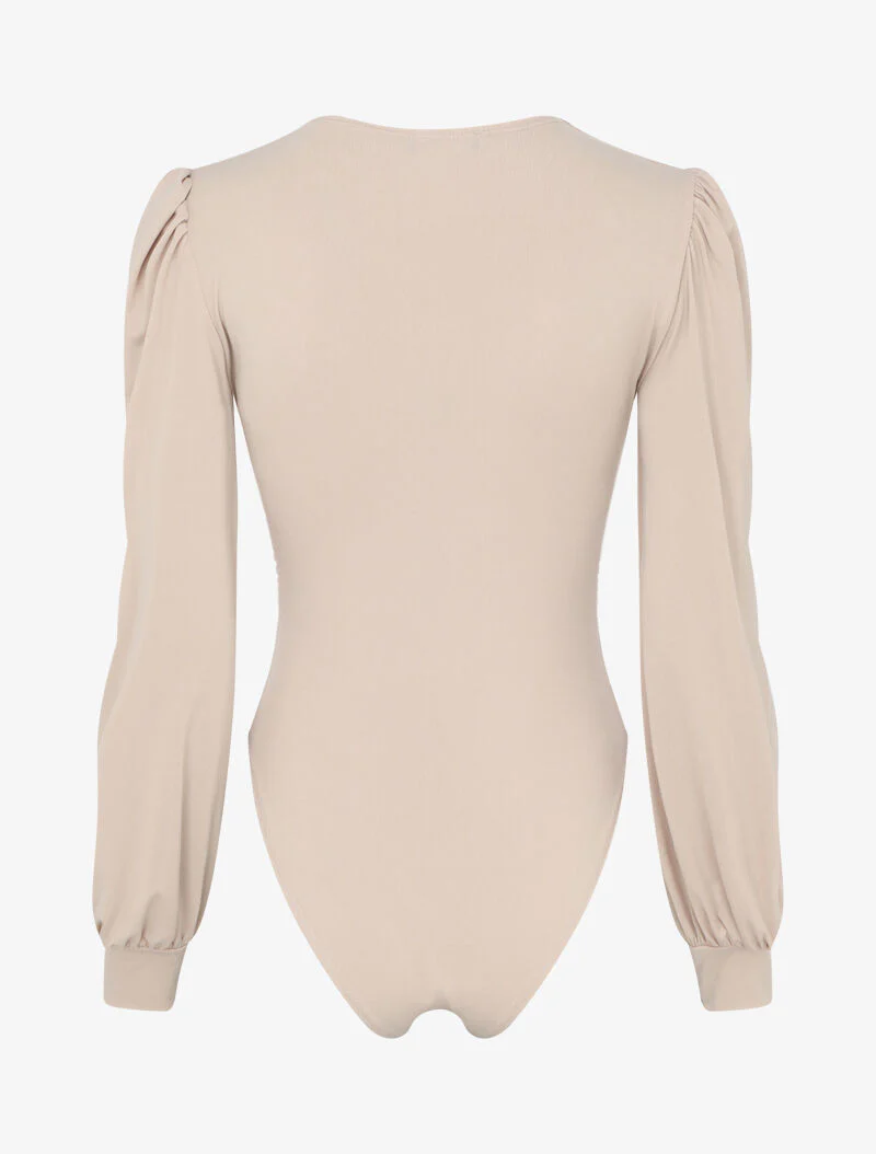 Body drapé à col cache-coeur - Beige - Image 2