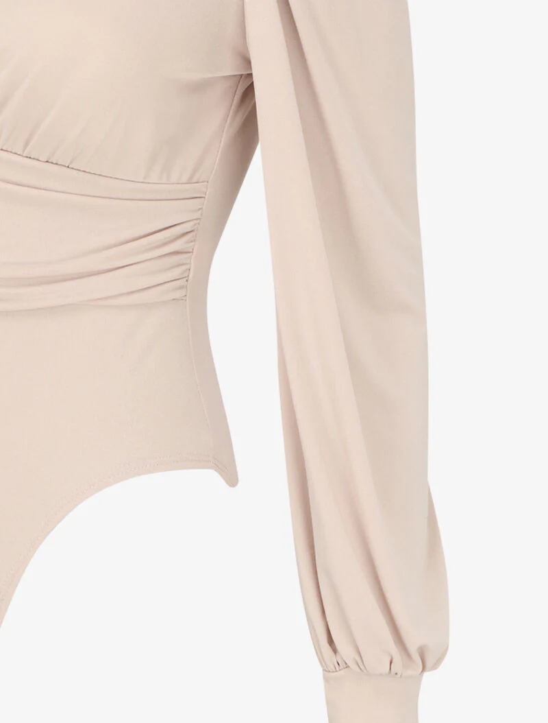 Body drapé à col cache-coeur - Beige - Image 3