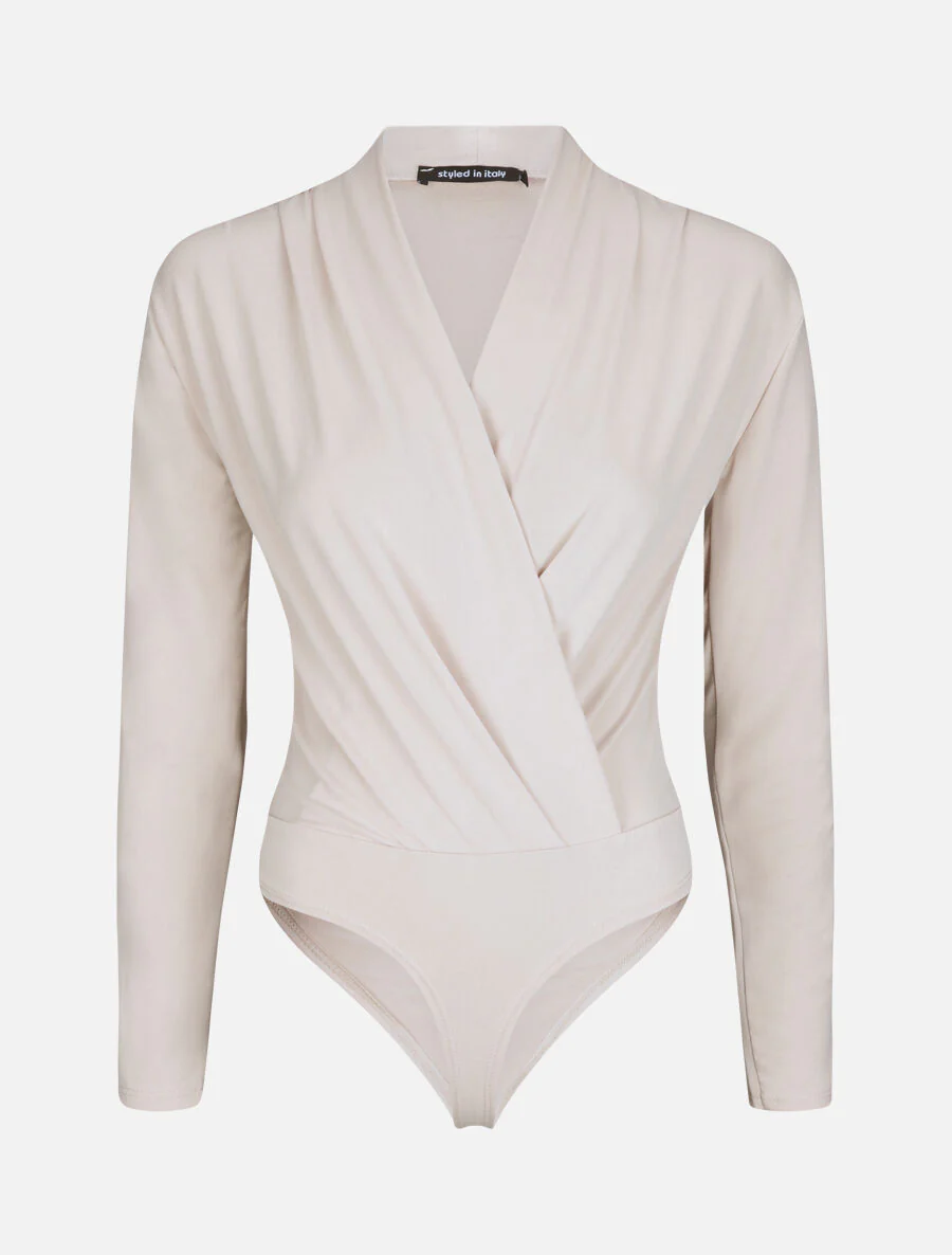 Body drapé à col cache-coeur - Beige