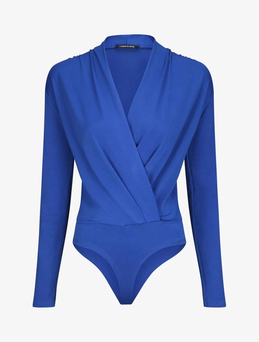 Body drapé à col cache-coeur - Bleu roi