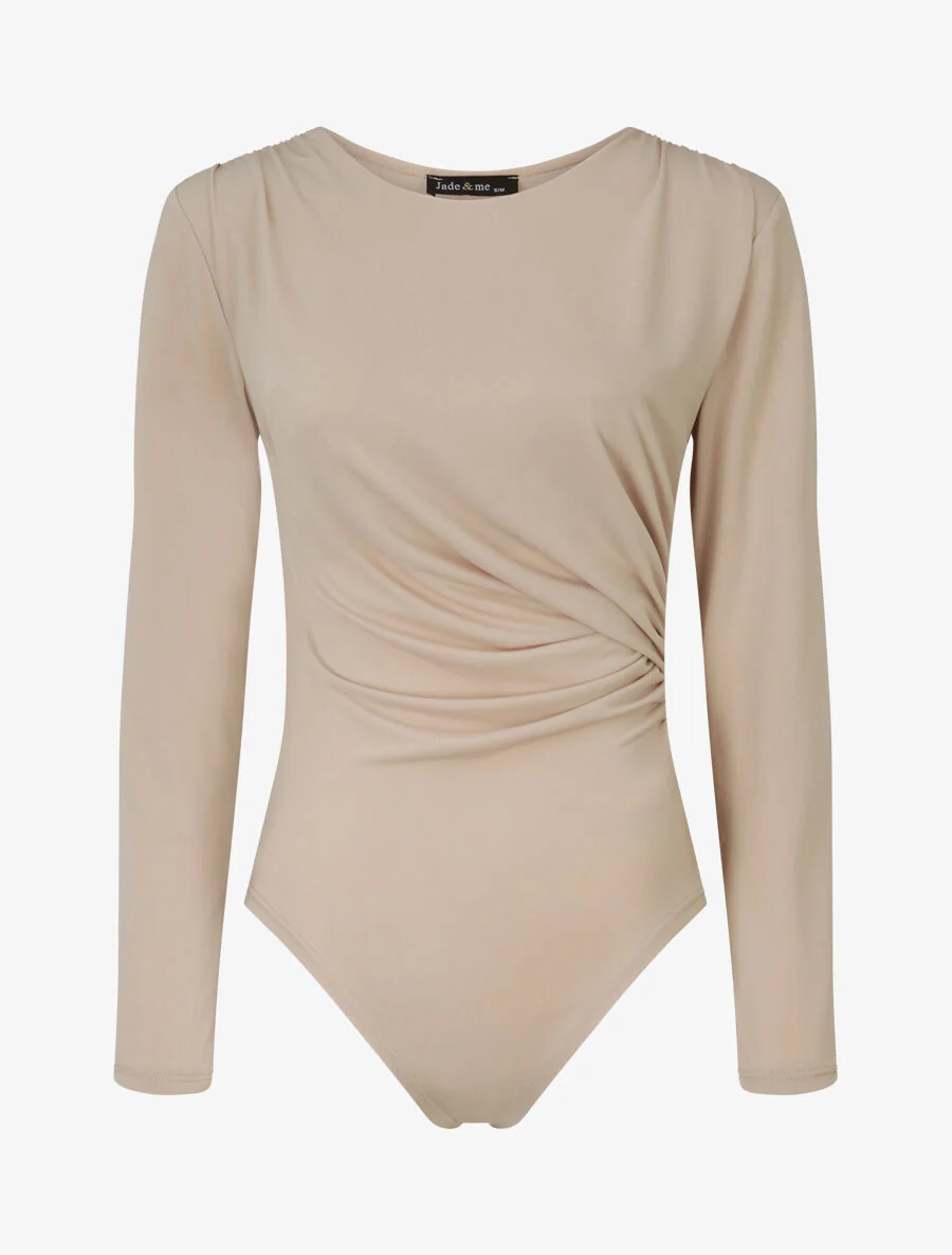 Body drapé à manches longues - Beige