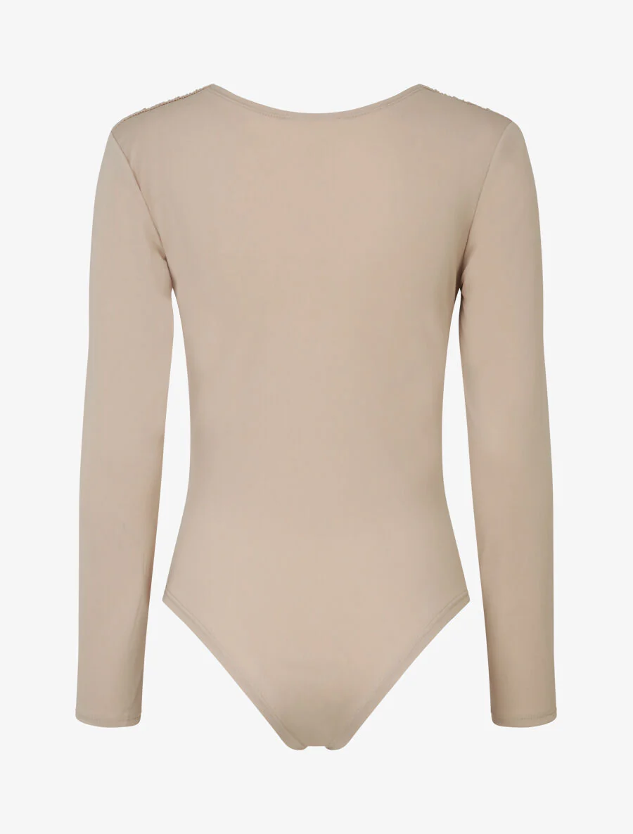 Body drapé à manches longues - Beige - Image 2
