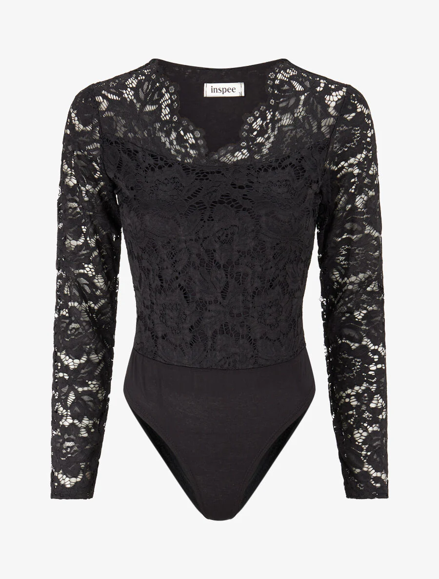 Body en dentelle doublée - Noir