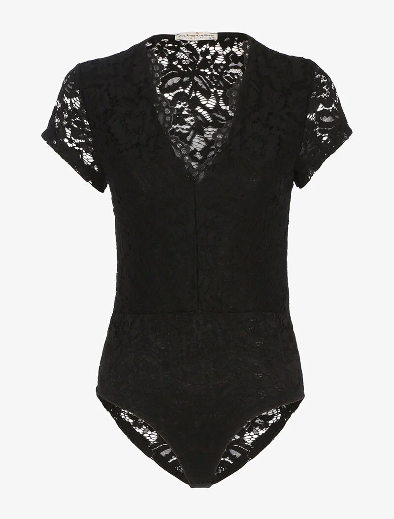 Body en dentelle festonnée - noir