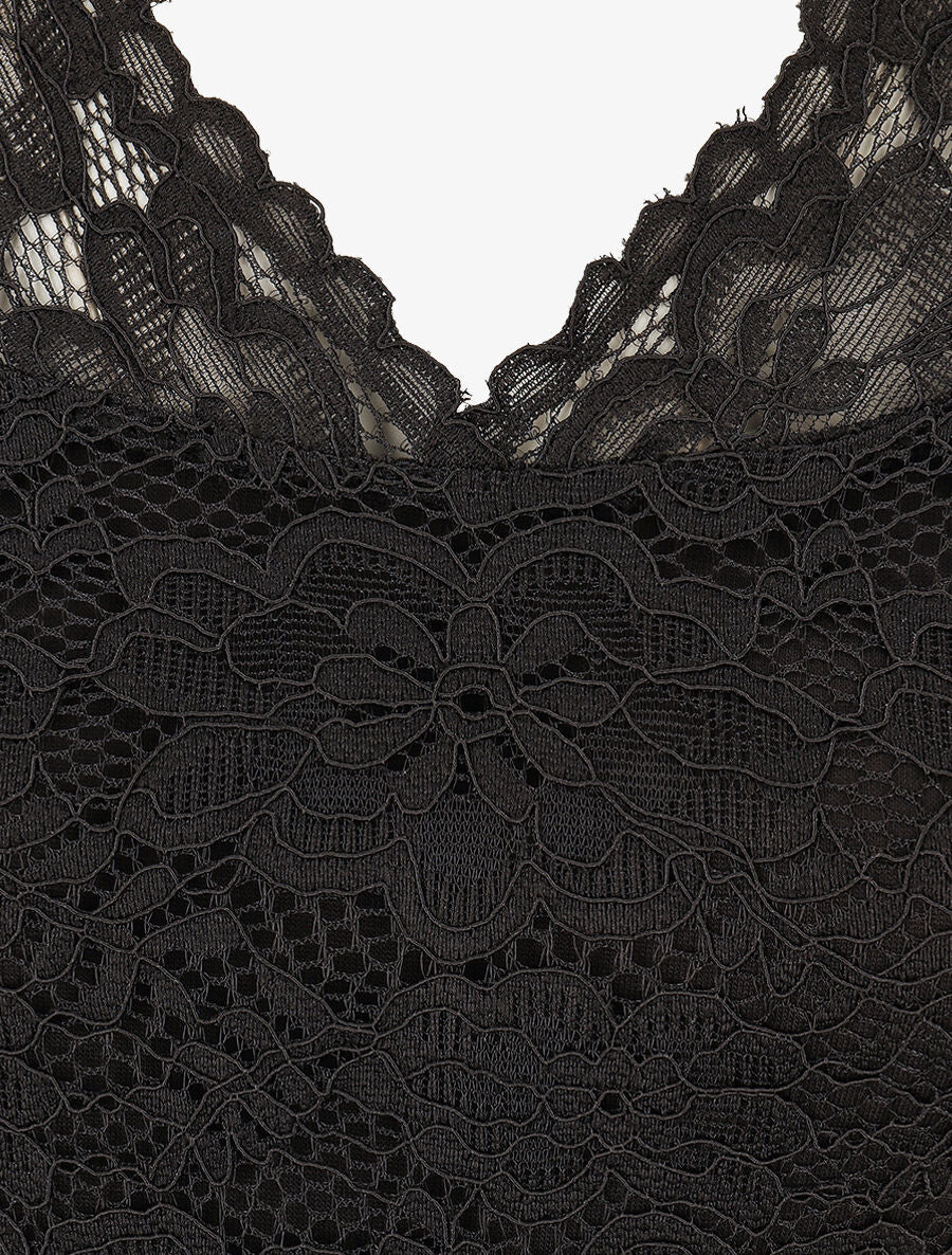 Body en dentelle manches courtes - Noir - Image 3