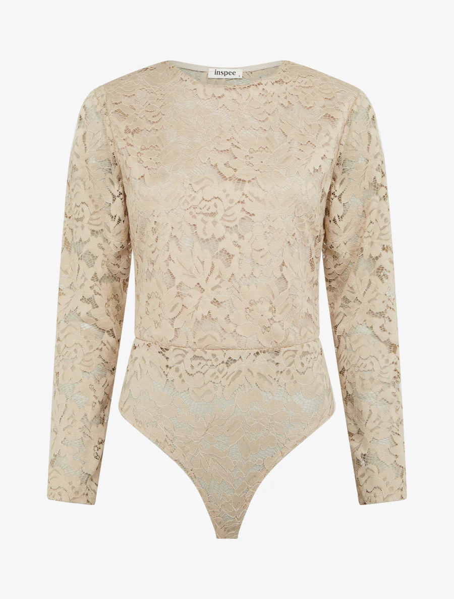 Body en dentelle manches longues - Beige
