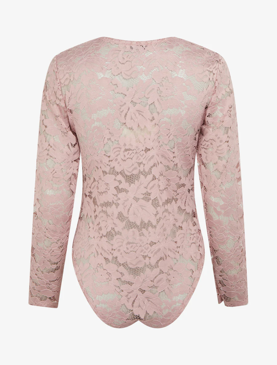 Body en dentelle manches longues - Vieux rose - Image 2