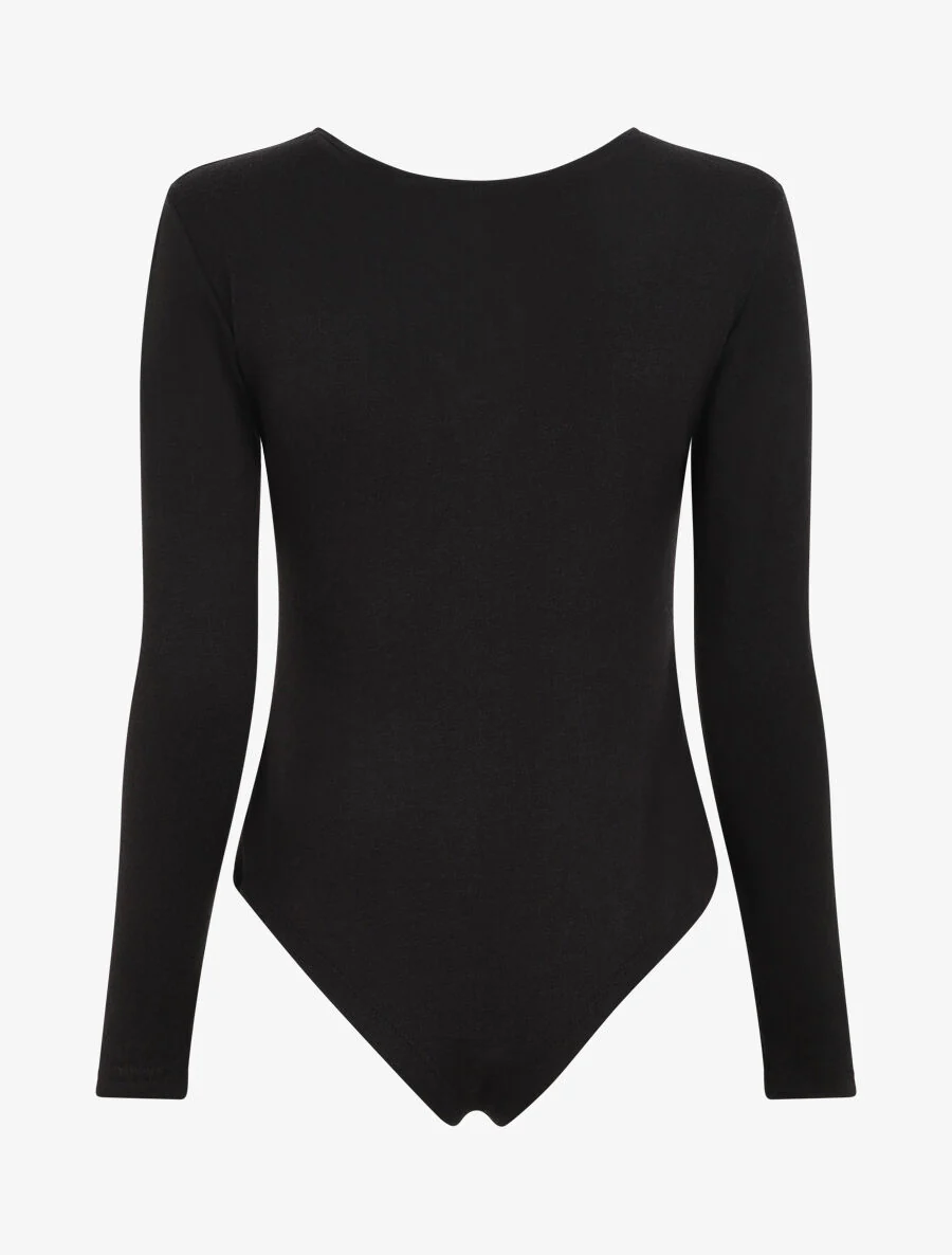 Body en maille uni à col V zippé - Noir - Image 2