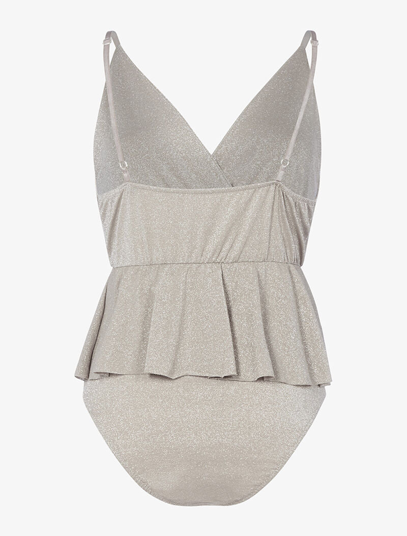 Body pailleté à taille volantée - beige - Image 2
