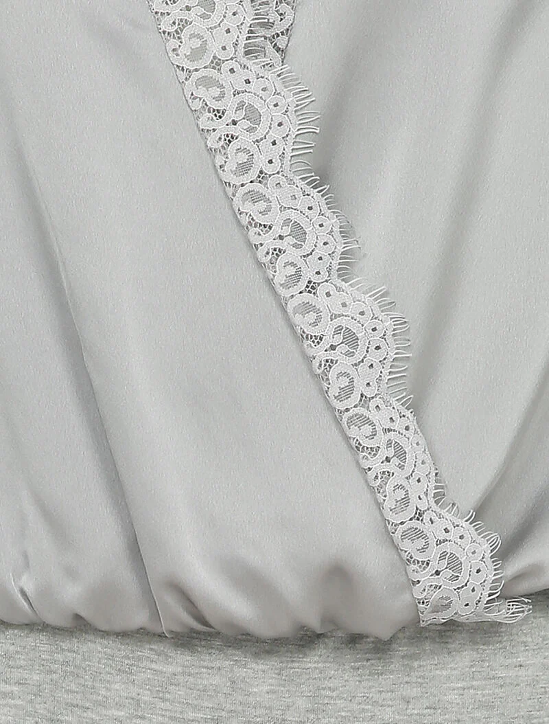 Body satiné à bords en dentelle - Gris - Image 3