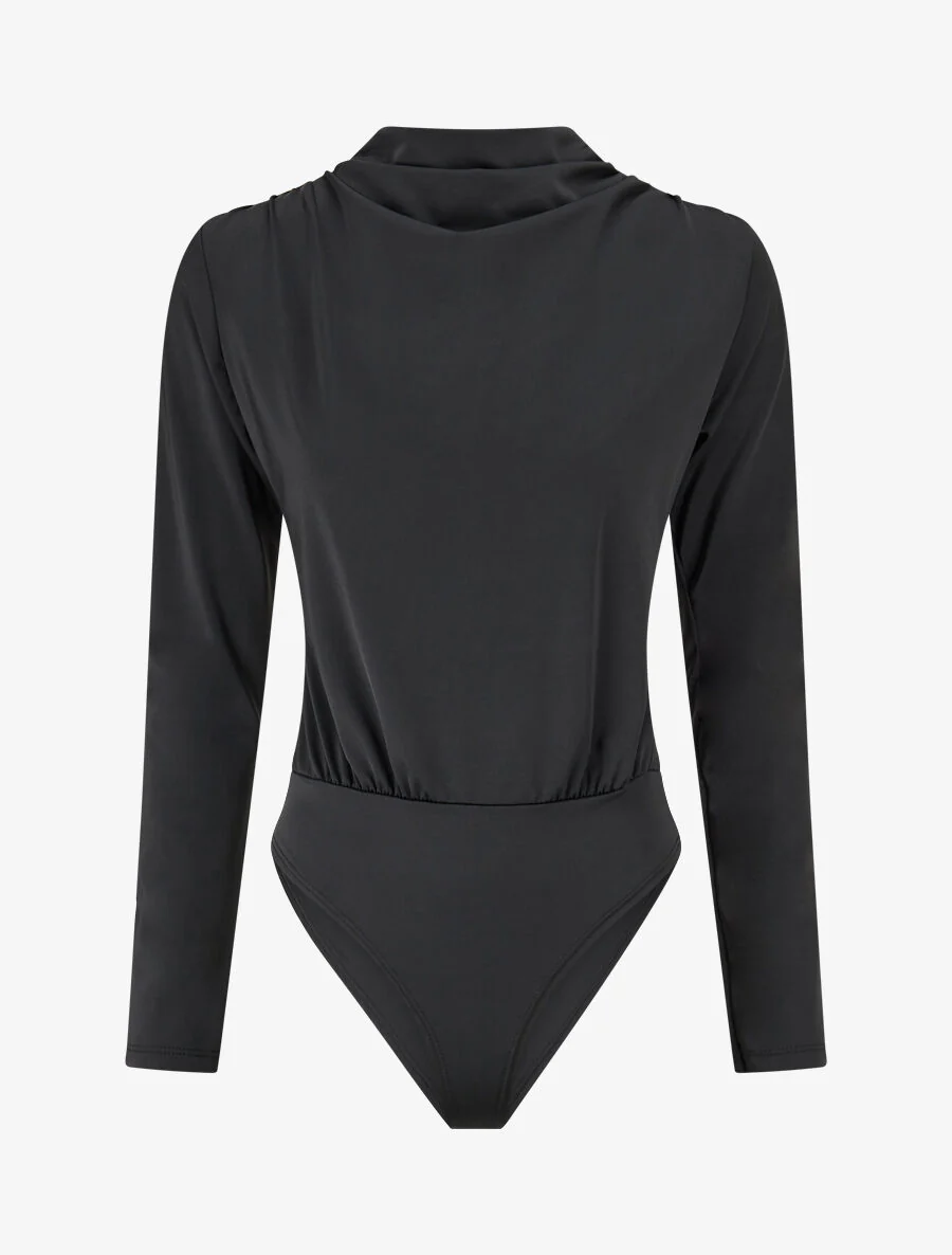 Body satiné col montant drapé - Noir
