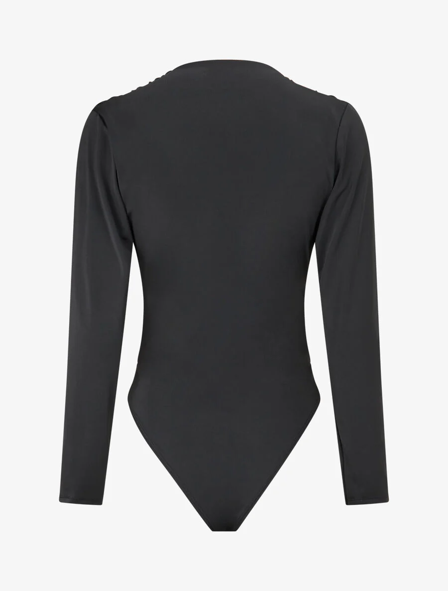Body satiné col montant drapé - Noir - Image 2