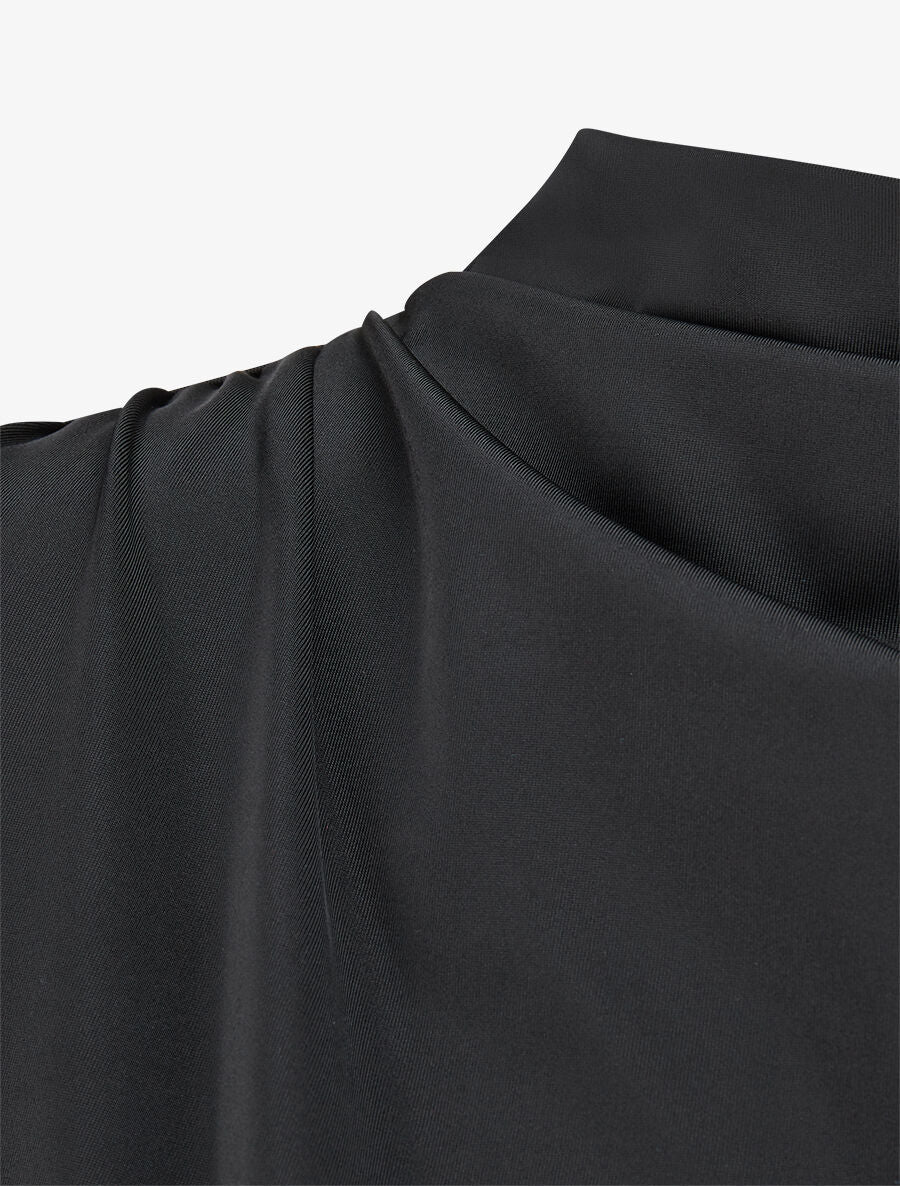 Body satiné col montant drapé - Noir - Image 3